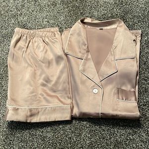 Rose gold silk pajama set size small